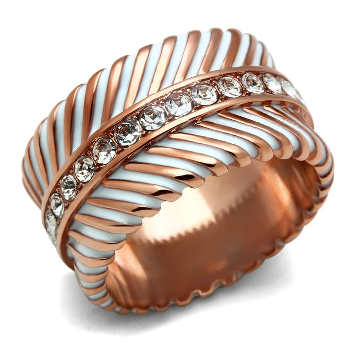 LOVCIA Rose Gold Ion Plated Brass Ring with Clear Top Grade Crystal - Buy stylish Rings for women - Shop latest Ring design - Trendy Rings - Unique fashion Rings - Find the perfect Ring