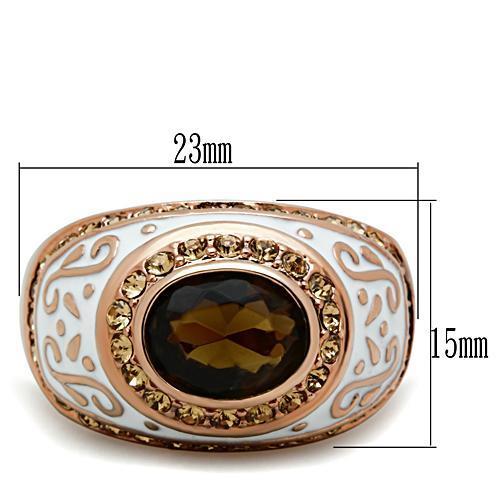 LOVCIA Rose Gold Ion Plated Brass Ring with Brown Synthetic Glass Stone - Buy stylish Rings for women - Shop latest Ring design - Trendy Rings - Unique fashion Rings - Find the perfect Ring