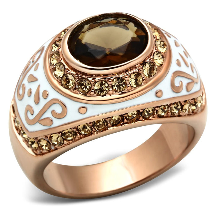 LOVCIA Rose Gold Ion Plated Brass Ring with Brown Synthetic Glass Stone - Buy stylish Rings for women - Shop latest Ring design - Trendy Rings - Unique fashion Rings - Find the perfect Ring