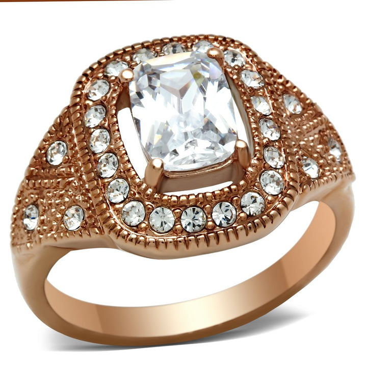 LOVCIA Ion Plated Rose Gold Brass Ring with AAA Clear CZ Stone - Buy stylish Rings for women - Shop latest Ring design - Trendy Rings - Unique fashion Rings - Find the perfect Ring