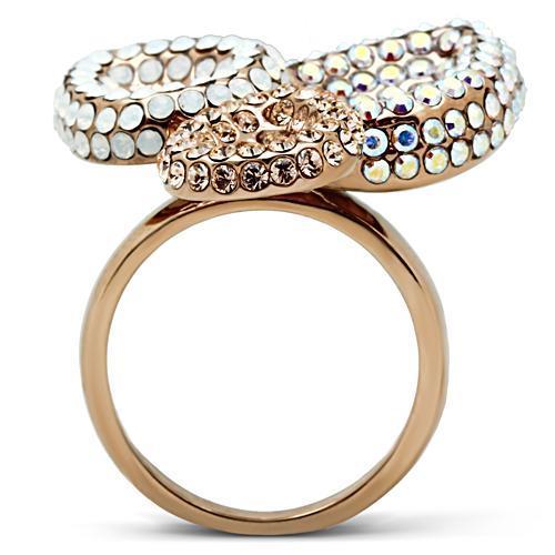 LOVCIA Rose Gold Ion Plated Brass Ring with Multicolor Top Grade Crystal - Buy stylish Rings for women - Shop latest Ring design - Trendy Rings - Unique fashion Rings - Find the perfect Ring