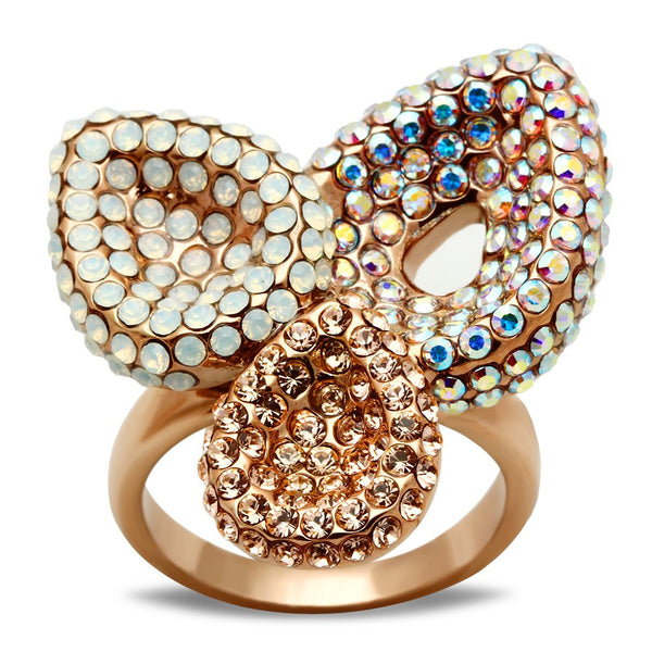 LOVCIA Rose Gold Ion Plated Brass Ring with Multicolor Top Grade Crystal - Buy stylish Rings for women - Shop latest Ring design - Trendy Rings - Unique fashion Rings - Find the perfect Ring