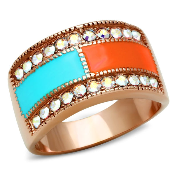 LOVCIA Rose Gold Ion Plated Brass Ring with Clear Top Grade Crystal - Buy stylish Rings for women - Shop latest Ring design - Trendy Rings - Unique fashion Rings - Find the perfect Ring