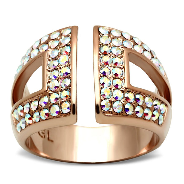 LOVCIA Aurora Borealis Crystal Brass Ring with Ion Plated Rose Gold Finish - Buy stylish Rings for women - Shop latest Ring design - Trendy Rings - Unique fashion Rings - Find the perfect Ring