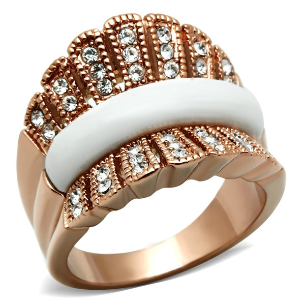 LOVCIA Rose Gold Ion Plated Brass Ring with White Agate Stone - Buy stylish Rings for women - Shop latest Ring design - Trendy Rings - Unique fashion Rings - Find the perfect Ring