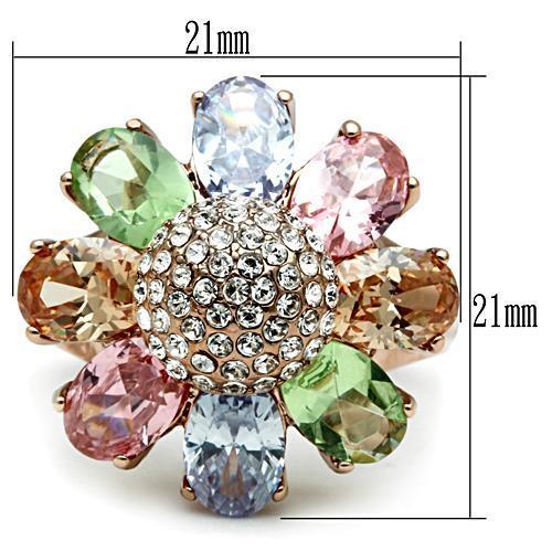 LOVCIA Rose Gold Ion Plated Brass Ring with Multi-Colored AAA CZ Stones - Buy stylish Rings for women - Shop latest Ring design - Trendy Rings - Unique fashion Rings - Find the perfect Ring