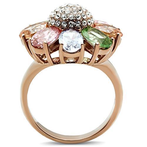 LOVCIA Rose Gold Ion Plated Brass Ring with Multi-Colored AAA CZ Stones - Buy stylish Rings for women - Shop latest Ring design - Trendy Rings - Unique fashion Rings - Find the perfect Ring