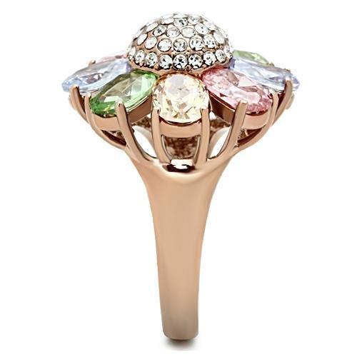 LOVCIA Rose Gold Ion Plated Brass Ring with Multi-Colored AAA CZ Stones - Buy stylish Rings for women - Shop latest Ring design - Trendy Rings - Unique fashion Rings - Find the perfect Ring