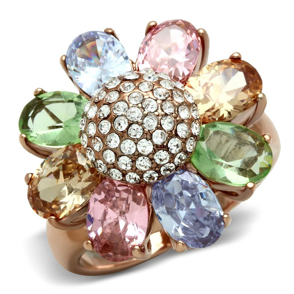 LOVCIA Rose Gold Ion Plated Brass Ring with Multi-Colored AAA CZ Stones - Buy stylish Rings for women - Shop latest Ring design - Trendy Rings - Unique fashion Rings - Find the perfect Ring