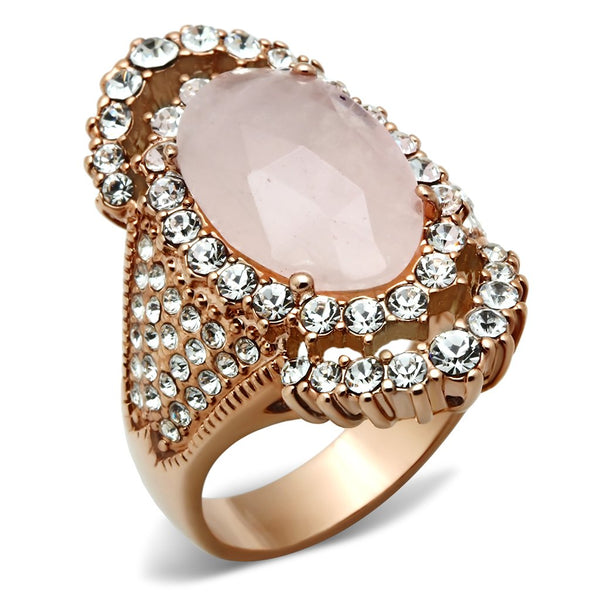 LOVCIA Rose Gold Ion Plated Brass Ring with Light Rose Pink Crystal Stone - Buy stylish Rings for women - Shop latest Ring design - Trendy Rings - Unique fashion Rings - Find the perfect Ring