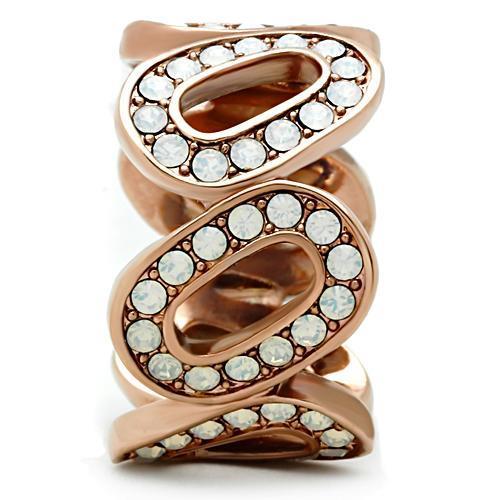 LOVCIA Rose Gold Ion-Plated Brass Ring with Aurora Borealis Top Grade Crystal - Buy stylish Rings for women - Shop latest Ring design - Trendy Rings - Unique fashion Rings - Find the perfect Ring