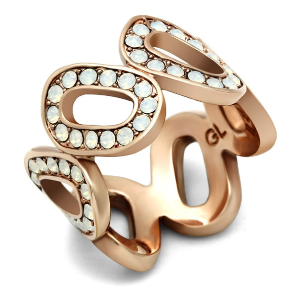 LOVCIA Rose Gold Ion-Plated Brass Ring with Aurora Borealis Top Grade Crystal - Buy stylish Rings for women - Shop latest Ring design - Trendy Rings - Unique fashion Rings - Find the perfect Ring