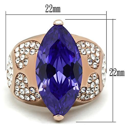 LOVCIA Rose Gold Ion-Plated Brass Ring with Tanzanite CZ Stone - Buy stylish Rings for women - Shop latest Ring design - Trendy Rings - Unique fashion Rings - Find the perfect Ring