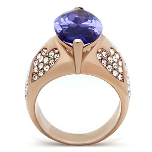 LOVCIA Rose Gold Ion-Plated Brass Ring with Tanzanite CZ Stone - Buy stylish Rings for women - Shop latest Ring design - Trendy Rings - Unique fashion Rings - Find the perfect Ring