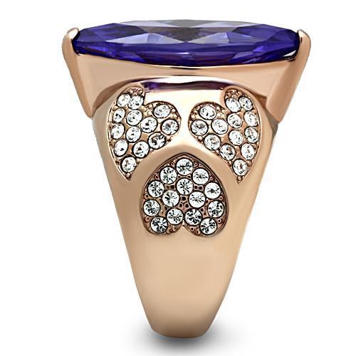 LOVCIA Rose Gold Ion-Plated Brass Ring with Tanzanite CZ Stone - Buy stylish Rings for women - Shop latest Ring design - Trendy Rings - Unique fashion Rings - Find the perfect Ring