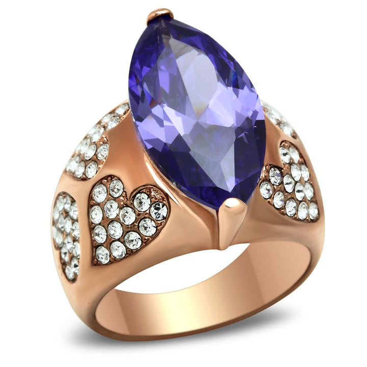 LOVCIA Rose Gold Ion-Plated Brass Ring with Tanzanite CZ Stone - Buy stylish Rings for women - Shop latest Ring design - Trendy Rings - Unique fashion Rings - Find the perfect Ring