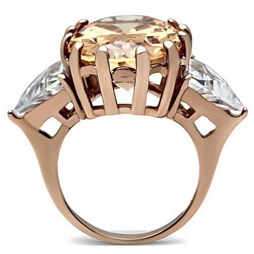 LOVCIA Rose Gold Ion Plated Brass Ring with Champagne AAA CZ Stone - Buy stylish Rings for women - Shop latest Ring design - Trendy Rings - Unique fashion Rings - Find the perfect Ring