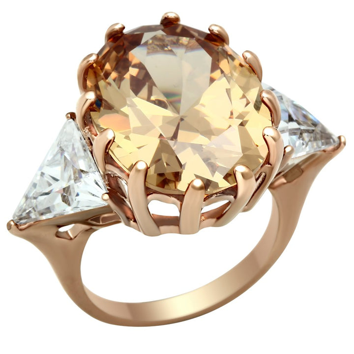 LOVCIA Rose Gold Ion Plated Brass Ring with Champagne AAA CZ Stone - Buy stylish Rings for women - Shop latest Ring design - Trendy Rings - Unique fashion Rings - Find the perfect Ring