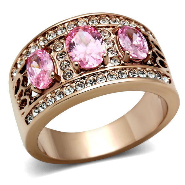 LOVCIA Rose Gold Ion Plated Brass Ring with Rose AAA CZ Center Stone - Buy stylish Rings for women - Shop latest Ring design - Trendy Rings - Unique fashion Rings - Find the perfect Ring