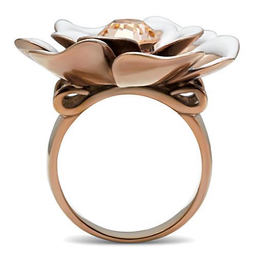 LOVCIA Rose Gold Ion-Plated Brass Ring with Light Peach Crystal - Buy stylish Rings for women - Shop latest Ring design - Trendy Rings - Unique fashion Rings - Find the perfect Ring