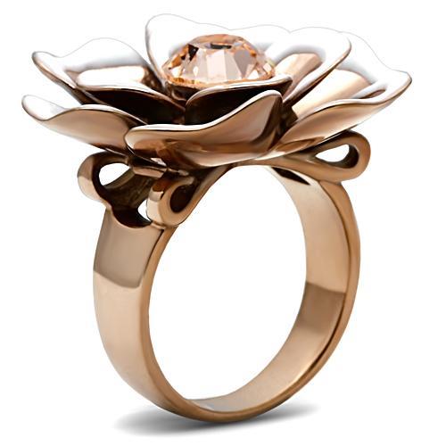 LOVCIA Rose Gold Ion-Plated Brass Ring with Light Peach Crystal - Buy stylish Rings for women - Shop latest Ring design - Trendy Rings - Unique fashion Rings - Find the perfect Ring