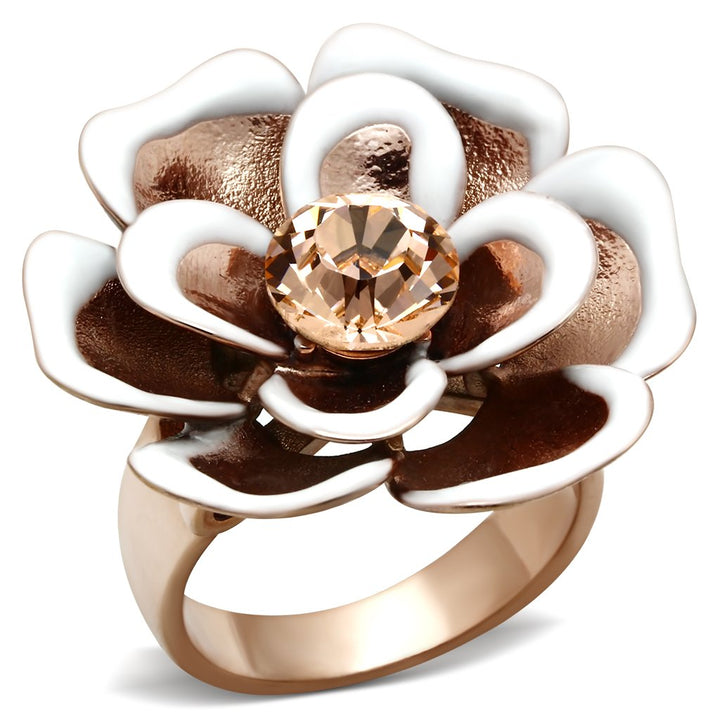 LOVCIA Rose Gold Ion-Plated Brass Ring with Light Peach Crystal - Buy stylish Rings for women - Shop latest Ring design - Trendy Rings - Unique fashion Rings - Find the perfect Ring