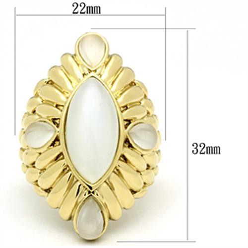 LOVCIA Ion Plated Gold Brass Ring with White Synthetic Cat Eye - Buy stylish Rings for women - Shop latest Ring design - Trendy Rings - Unique fashion Rings - Find the perfect Ring