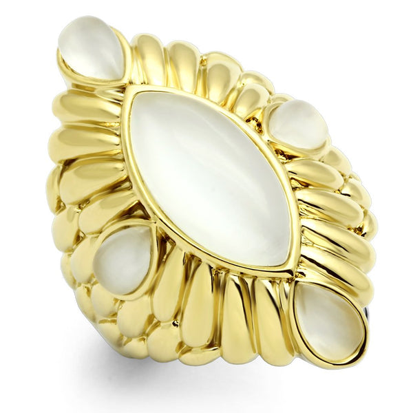 LOVCIA Ion Plated Gold Brass Ring with White Synthetic Cat Eye - Buy stylish Rings for women - Shop latest Ring design - Trendy Rings - Unique fashion Rings - Find the perfect Ring