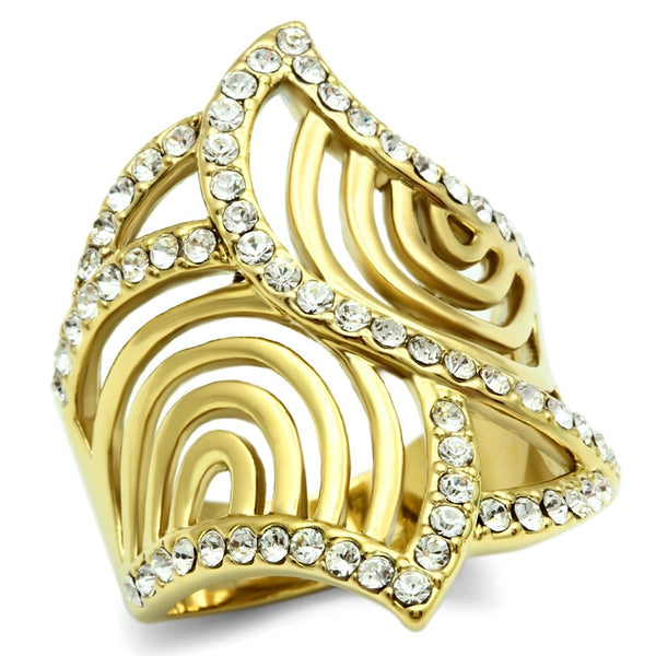 LOVCIA Ion Plated Gold Brass Ring with Premium Clear Crystal - Buy stylish Rings for women - Shop latest Ring design - Trendy Rings - Unique fashion Rings - Find the perfect Ring