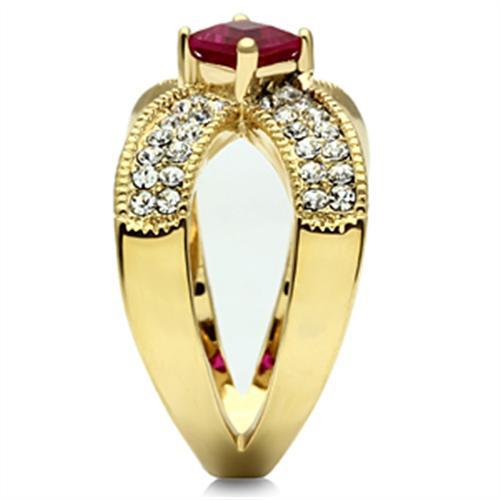 LOVCIA Ruby CZ IP Gold Brass Ring with AAA Grade Center Stone - Buy stylish Rings for women - Shop latest Ring design - Trendy Rings - Unique fashion Rings - Find the perfect Ring