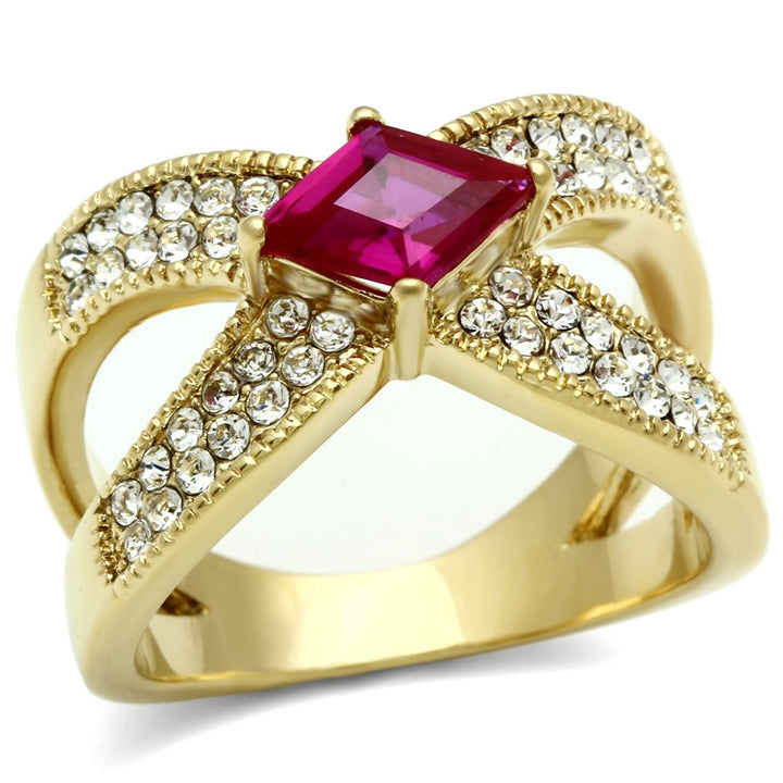 LOVCIA Ruby CZ IP Gold Brass Ring with AAA Grade Center Stone - Buy stylish Rings for women - Shop latest Ring design - Trendy Rings - Unique fashion Rings - Find the perfect Ring