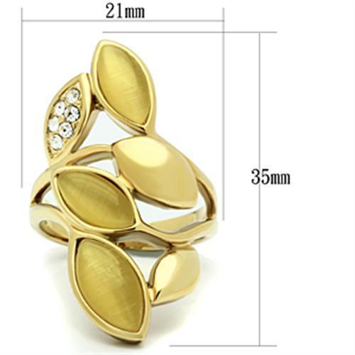 LOVCIA Ion Plated Gold Brass Ring with Citrine Yellow Synthetic Cat Eye Stone - Buy stylish Rings for women - Shop latest Ring design - Trendy Rings - Unique fashion Rings - Find the perfect Ring