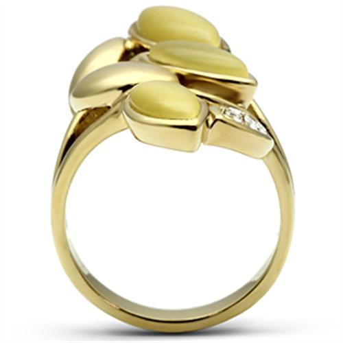 LOVCIA Ion Plated Gold Brass Ring with Citrine Yellow Synthetic Cat Eye Stone - Buy stylish Rings for women - Shop latest Ring design - Trendy Rings - Unique fashion Rings - Find the perfect Ring