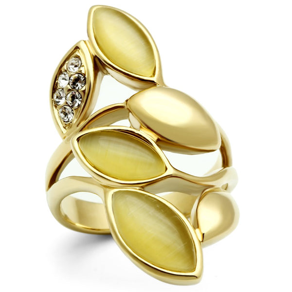 LOVCIA Ion Plated Gold Brass Ring with Citrine Yellow Synthetic Cat Eye Stone - Buy stylish Rings for women - Shop latest Ring design - Trendy Rings - Unique fashion Rings - Find the perfect Ring