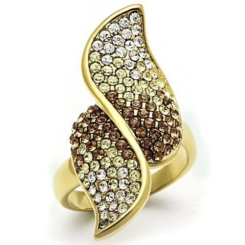 LOVCIA Ion Plated Gold Brass Ring with Multicolor Top Grade Crystal - Buy stylish Rings for women - Shop latest Ring design - Trendy Rings - Unique fashion Rings - Find the perfect Ring