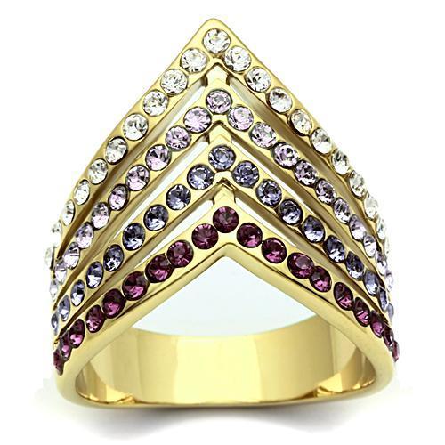 LOVCIA Ion Plated Gold Brass Ring with Multicolor Top Grade Crystal - Buy stylish Rings for women - Shop latest Ring design - Trendy Rings - Unique fashion Rings - Find the perfect Ring