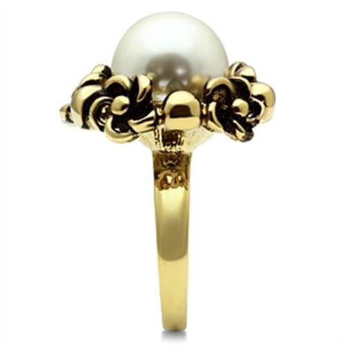 LOVCIA Ion Plated Gold Brass Ring with White Synthetic Pearl - Buy stylish Rings for women - Shop latest Ring design - Trendy Rings - Unique fashion Rings - Find the perfect Ring