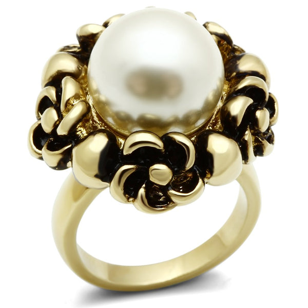 LOVCIA Ion Plated Gold Brass Ring with White Synthetic Pearl - Buy stylish Rings for women - Shop latest Ring design - Trendy Rings - Unique fashion Rings - Find the perfect Ring