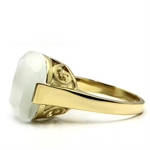 LOVCIA Gold-Plated Brass Ring with White Synthetic Cat Eye Stone - Buy stylish Rings for women - Shop latest Ring design - Trendy Rings - Unique fashion Rings - Find the perfect Ring