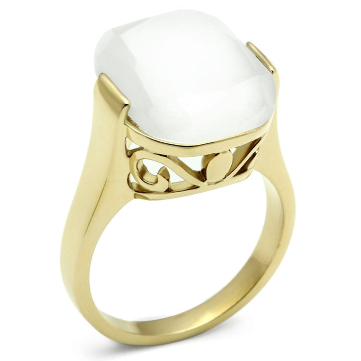 LOVCIA Gold-Plated Brass Ring with White Synthetic Cat Eye Stone - Buy stylish Rings for women - Shop latest Ring design - Trendy Rings - Unique fashion Rings - Find the perfect Ring