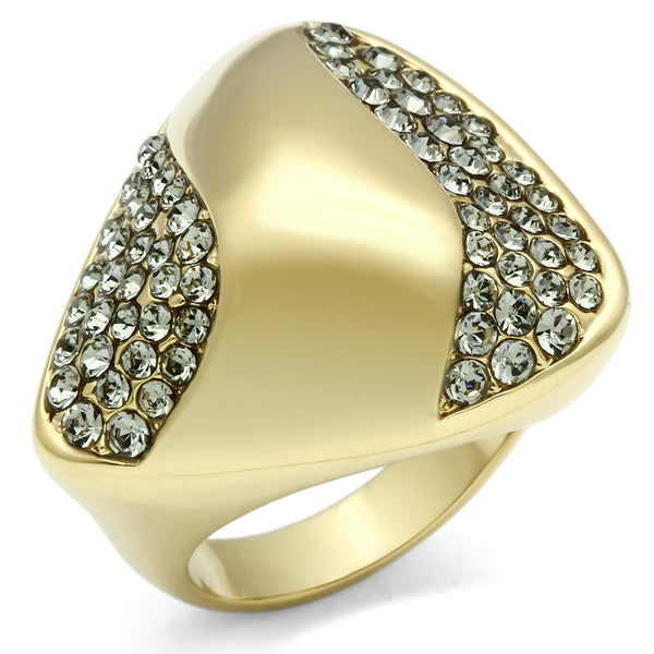 LOVCIA Ion Plated Gold Brass Ring with Black Diamond Crystal - Buy stylish Rings for women - Shop latest Ring design - Trendy Rings - Unique fashion Rings - Find the perfect Ring