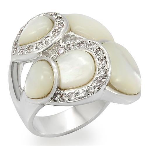 LOVCIA White Conch Precious Stone Rhodium-Plated Brass Ring - Buy stylish Rings for women - Shop latest Ring design - Trendy Rings - Unique fashion Rings - Find the perfect Ring