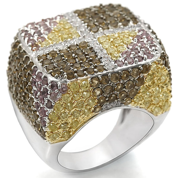 LOVCIA Tri-Tone Brass Ring with AAA Grade CZ Stones in Multi Color - Buy stylish Rings for women - Shop latest Ring design - Trendy Rings - Unique fashion Rings - Find the perfect Ring