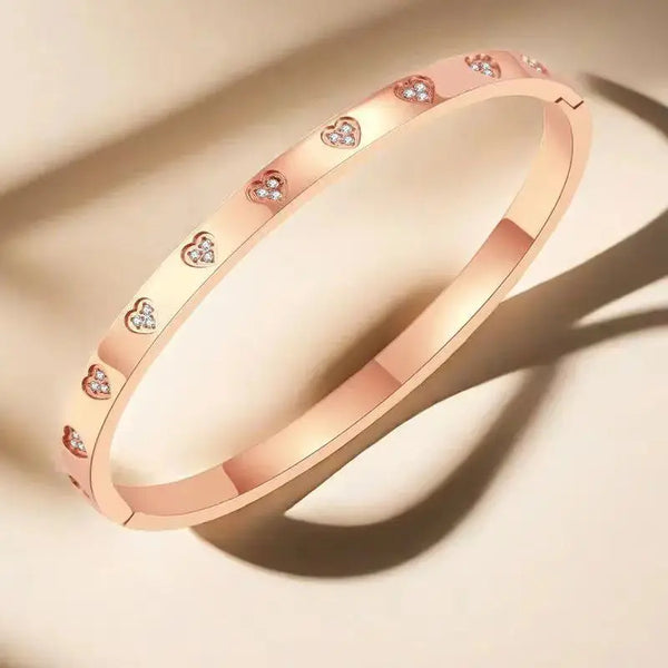 Lovcia Romantic Diamond Heart Titanium Steel Bracelet for Women-Bracelets-Gold-Gold