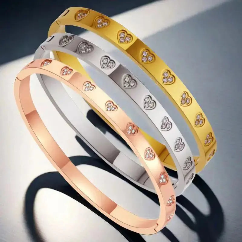 Lovcia Romantic Diamond Heart Titanium Steel Bracelet for Women-Bracelets-Gold-Gold