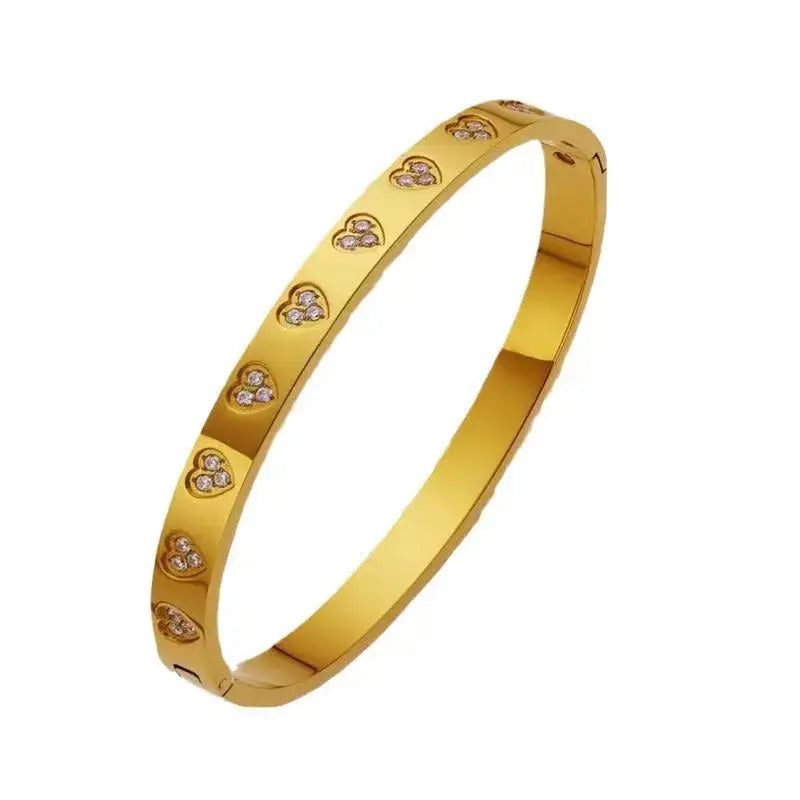 Lovcia Romantic Diamond Heart Titanium Steel Bracelet for Women-Bracelets-Gold-Gold