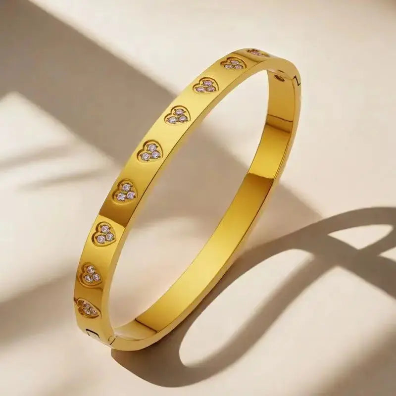 Lovcia Romantic Diamond Heart Titanium Steel Bracelet for Women-Bracelets-Gold-Gold