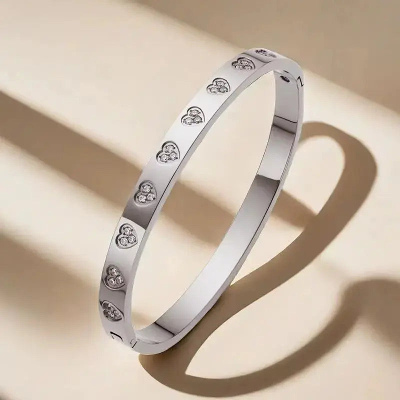 Lovcia Romantic Diamond Heart Titanium Steel Bracelet for Women-Bracelets-Silver-Silver