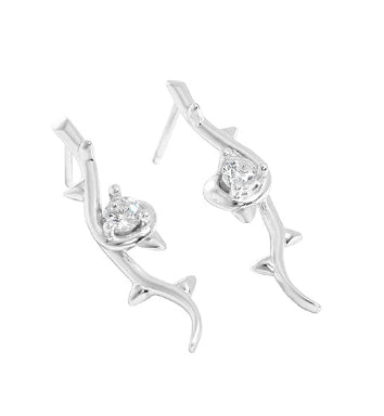 Lovcia Rose CZ Stud Earrings 6mm Gold 925 Sterling Silver-Earrings-Rhodium-Rhodium