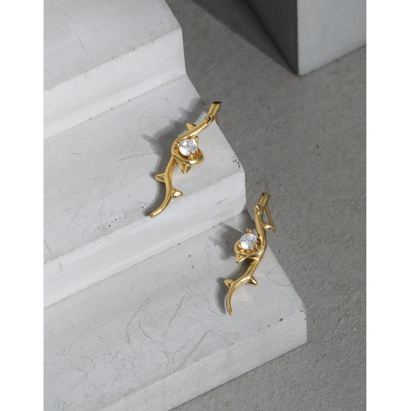 Lovcia Rose CZ Stud Earrings 6mm Gold 925 Sterling Silver-Earrings-Yellow Gold-Yellow Gold